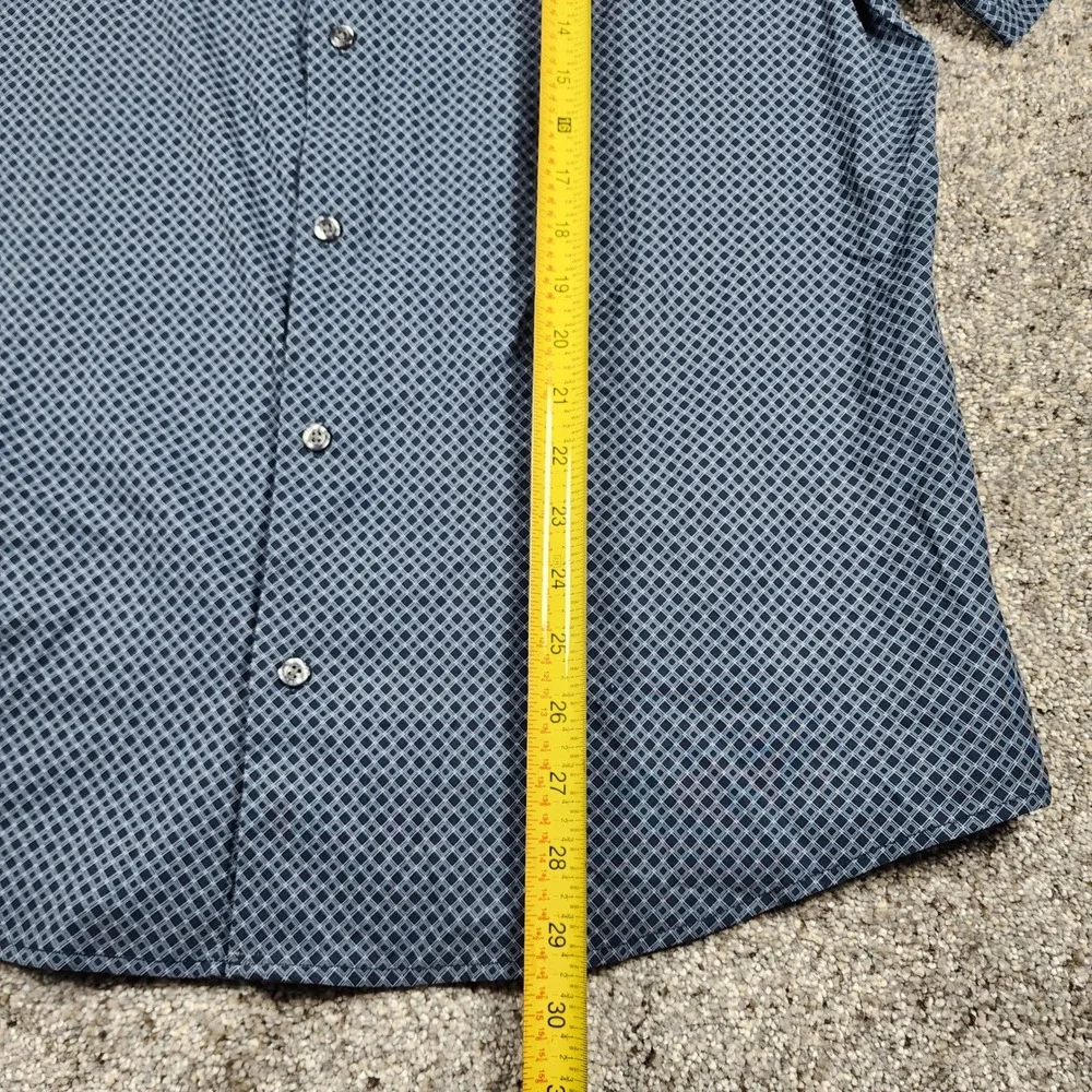 Copper & Oak Button Down Mens Large Blue Geometric Stretch Endurance Excellent